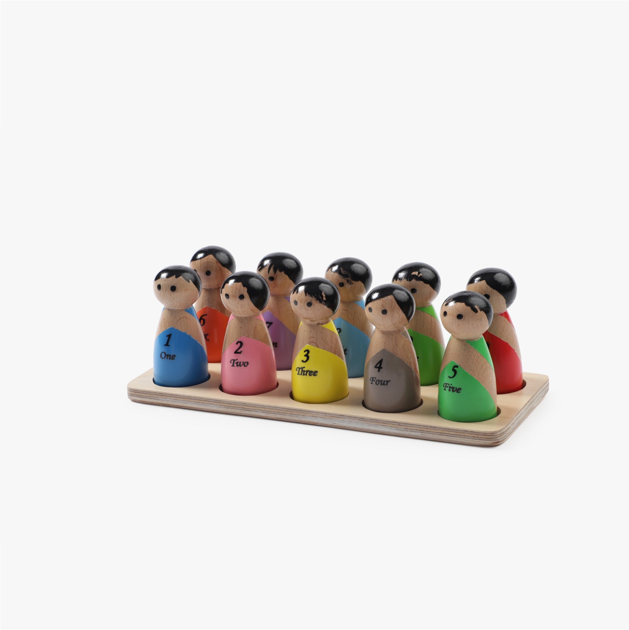 Wooden Peg Dolls Set- Numbers With Platform